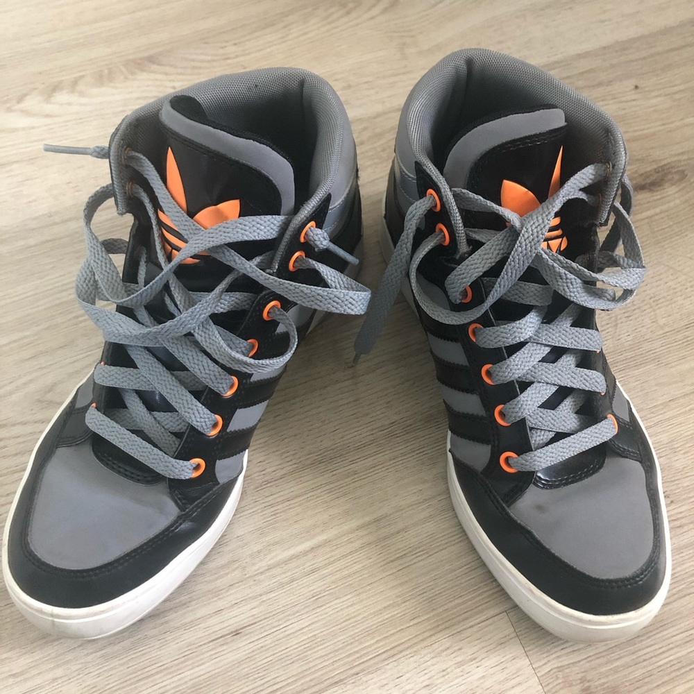Gray and black Adidas High Tops